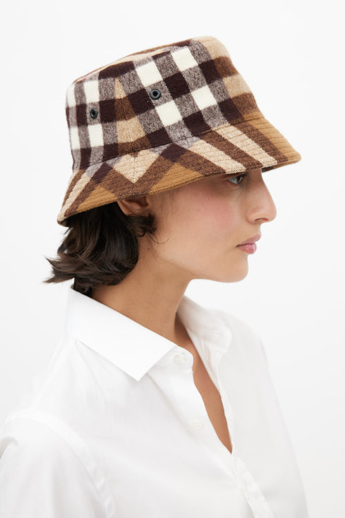 Burberry Brown Wool Check Bucket Hat