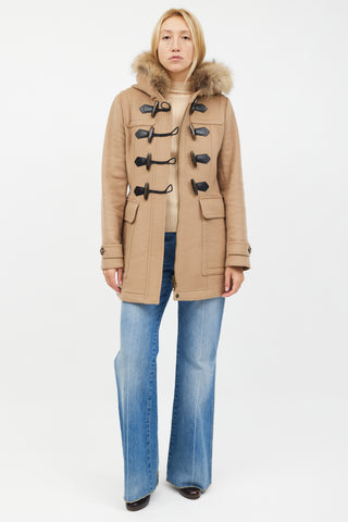 Burberry Brown Wool Fur Hood Jacket