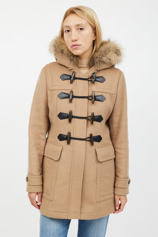 Burberry Brown Wool Fur Hood Jacket