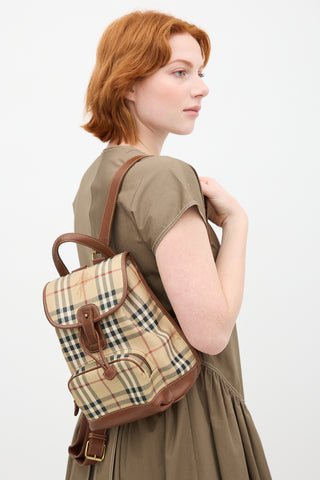 Burberry Brown Haymarket Check Leather Backpack