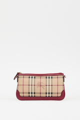 Burberry Burgundy & Beige Haymarket Peyton Bag