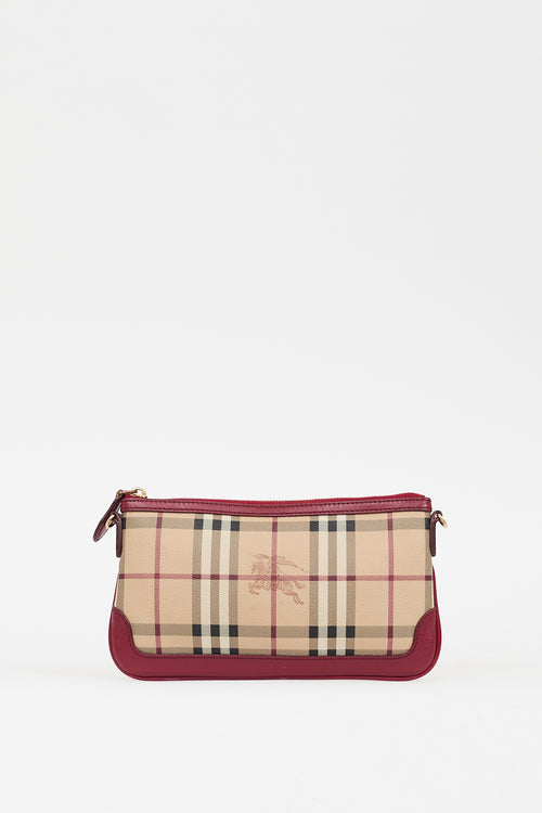 Burberry Burgundy & Beige Haymarket Peyton Bag