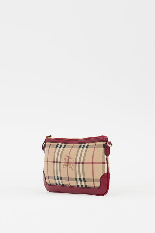 Burberry Burgundy & Beige Haymarket Peyton Bag