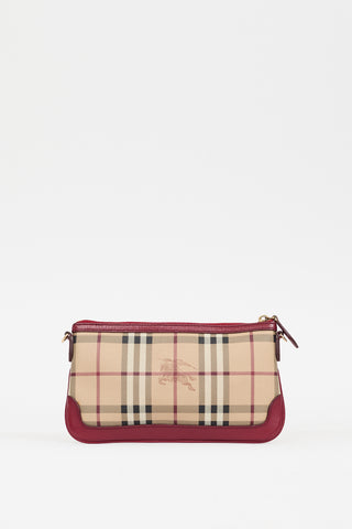 Burberry Burgundy & Beige Haymarket Peyton Bag