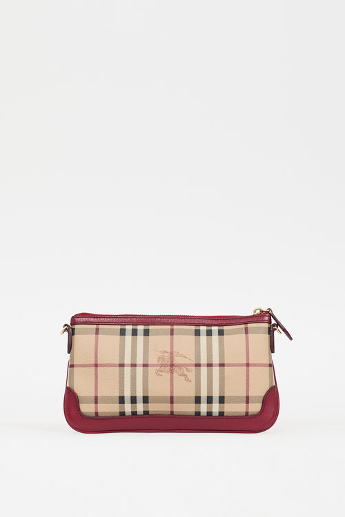 Burberry Burgundy & Beige Haymarket Peyton Bag