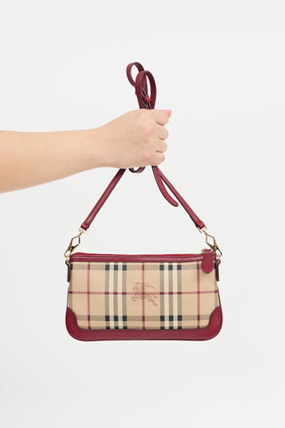 Burberry Burgundy & Beige Haymarket Peyton Bag