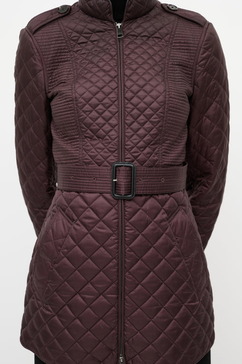 Burberry Burgundy Quilted Mid Length Jacket