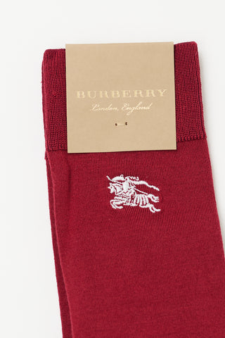 Burberry Burgundy Silk Logo Socks