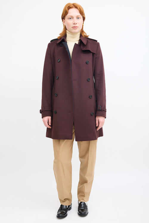 Burberry Burgundy Wool Double Breasted Pea Coat