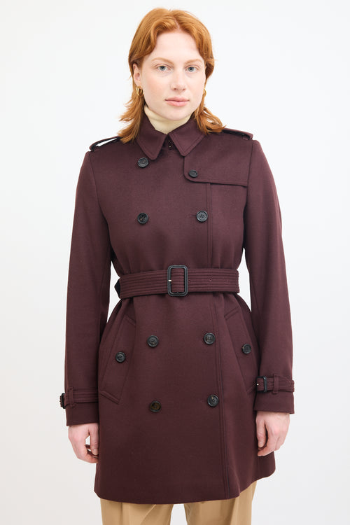 Burberry Burgundy Wool Double Breasted Pea Coat