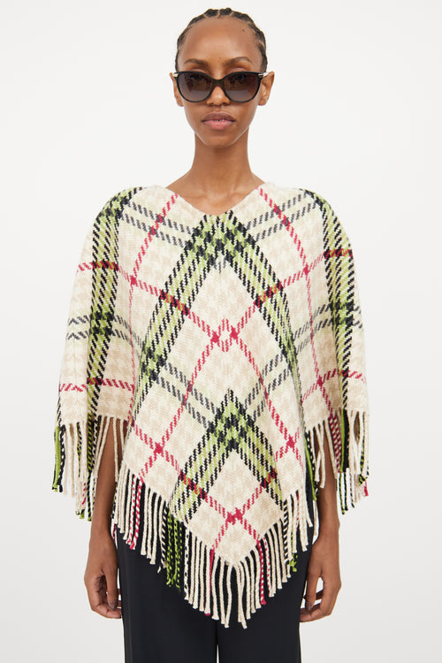 Burberry Cream & Multi Cashmere & Wool Poncho