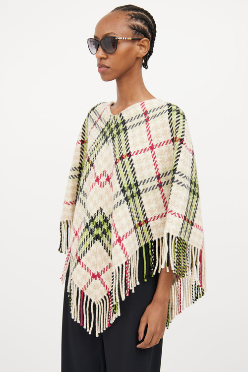 Burberry Cream & Multi Cashmere & Wool Poncho