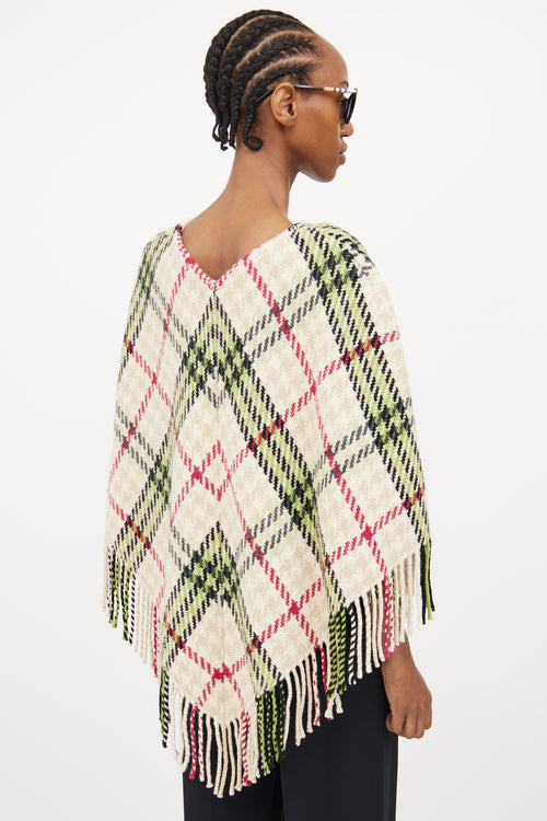 Burberry Cream & Multi Cashmere & Wool Poncho