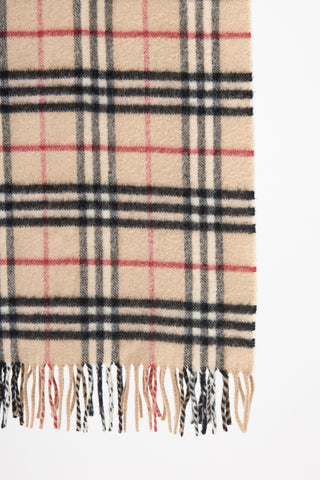 Burberry Cashmere House Check Fringe Scarf