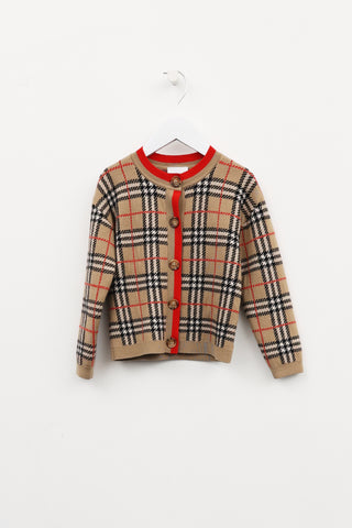 Burberry Knit Houndstooth Check Wool Cardigan