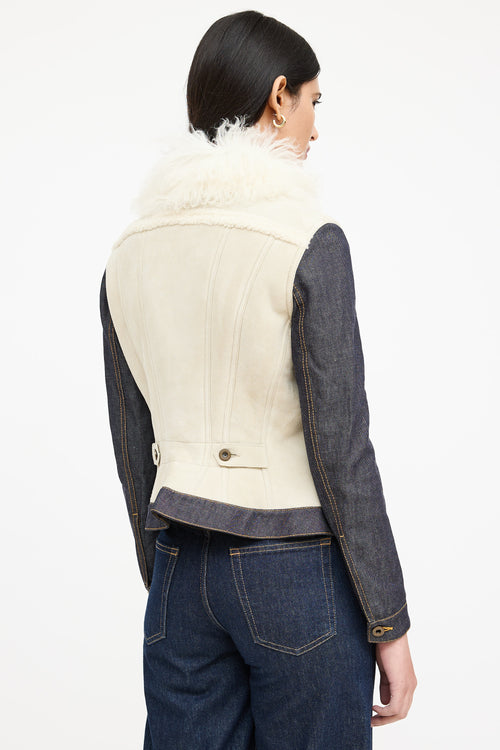 Burberry Shearling Trim Denim Jacket