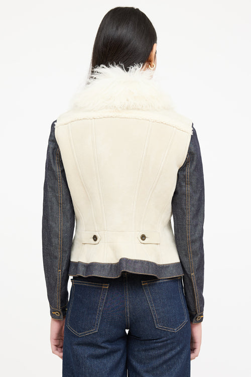 Burberry Shearling Trim Denim Jacket