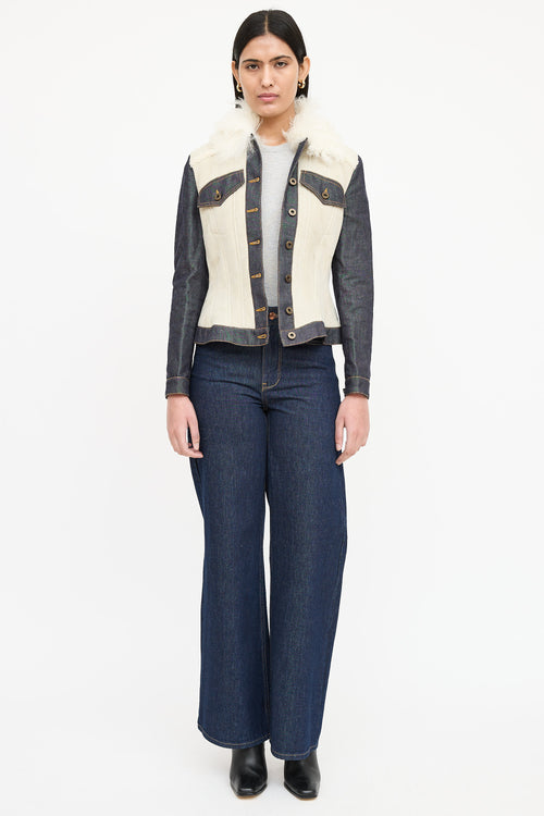 Burberry Shearling Trim Denim Jacket