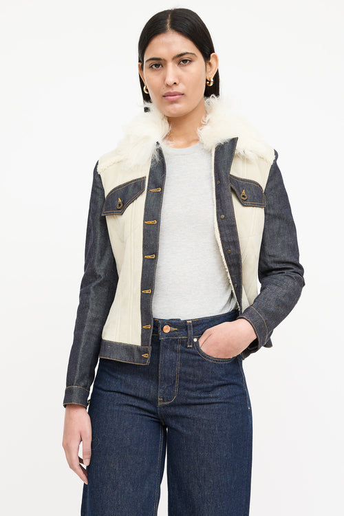 Burberry Shearling Trim Denim Jacket