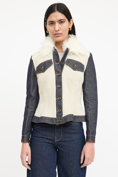 Burberry Shearling Trim Denim Jacket