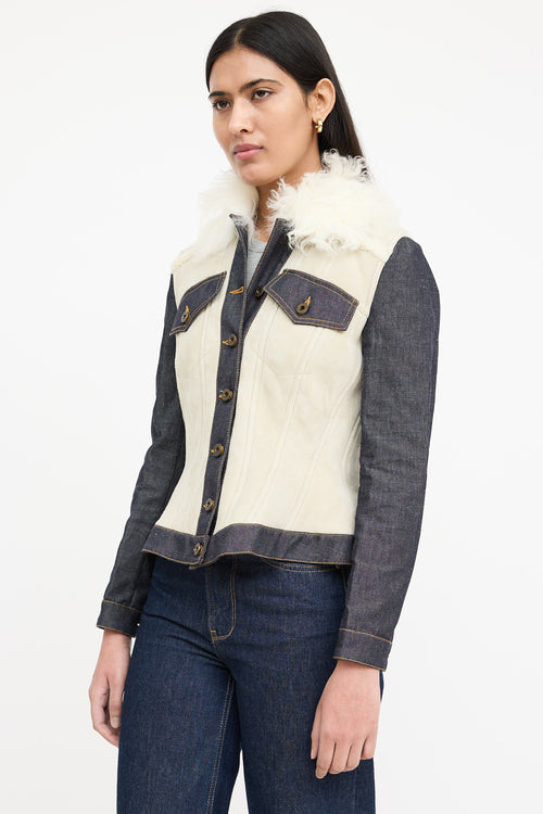 Burberry Shearling Trim Denim Jacket
