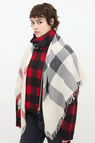 Burberry Cream & Multi Wool Nova Check Fringe Square Scarf