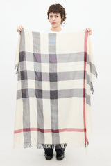 Burberry Cream & Multi Wool Nova Check Fringe Square Scarf