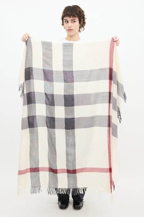 Burberry Cream & Multi Woool Novacheck Fringe Square Scarf