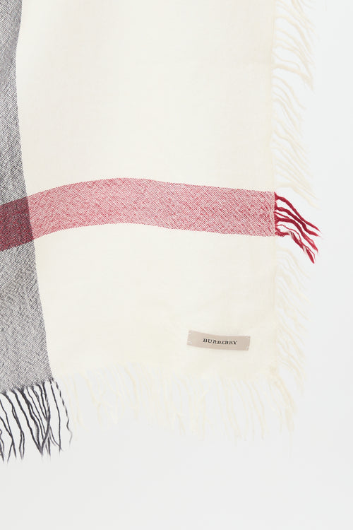 Burberry Cream & Multi Woool Novacheck Fringe Square Scarf