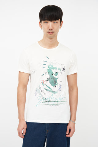 Burberry Cream & Multicolour Man Print T-Shirt