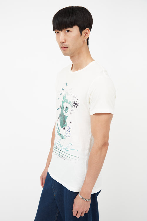 Burberry Cream & Multicolour Man Print T-Shirt