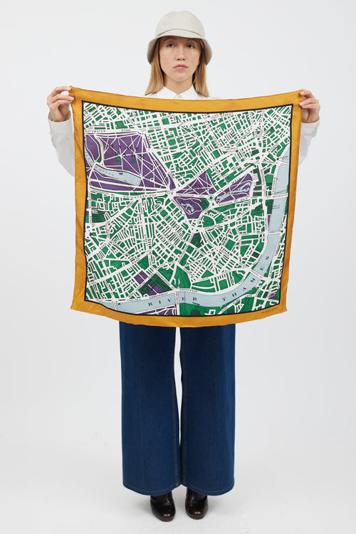 Burberry Cream & Multicolour Map Silk Scarf