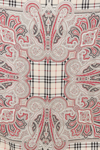 Burberry Cream & Multicolour Silk Paisley & Nova Check Scarf