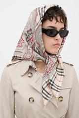 Burberry Cream & Multicolour Silk Paisley & Nova Check Scarf