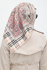 Burberry Cream & Multicolour Silk Paisley & Nova Check Scarf