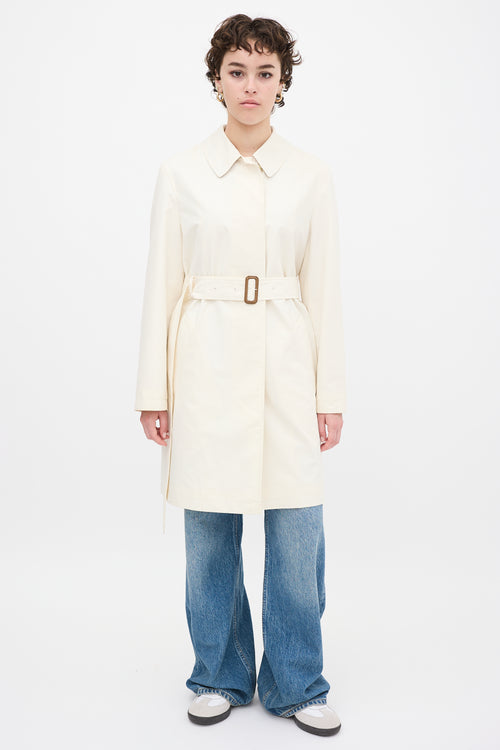 Burberry Cream Nylon Belted Midi Trench Coat