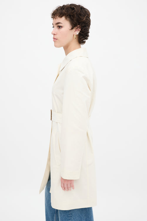 Burberry Cream Nylon Belted Midi Trench Coat