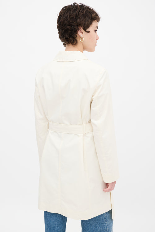 Burberry Cream Nylon Belted Midi Trench Coat