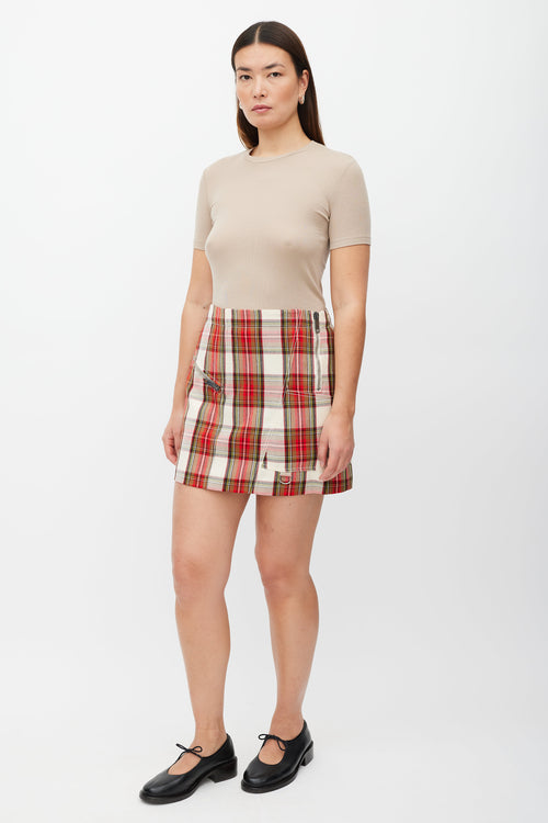 Burberry Cream & Red Plaid Printed Mini Skirt