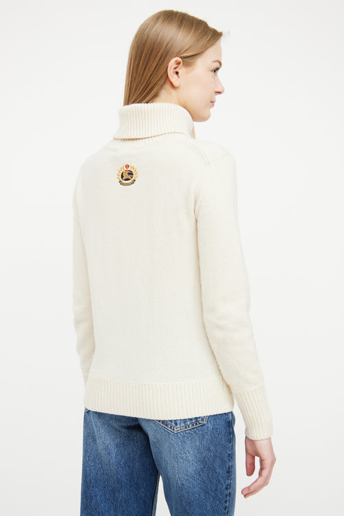 Burberry Cream Cashmere Embroidered Logo Sweater