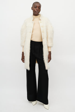 Burberry Cream Wool & Nylon Metallic Shag Coat
