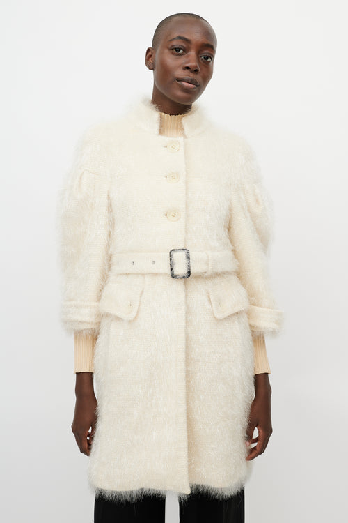 Burberry Cream Wool & Nylon Metallic Shag Coat