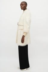 Burberry Cream Wool & Nylon Metallic Shag Coat
