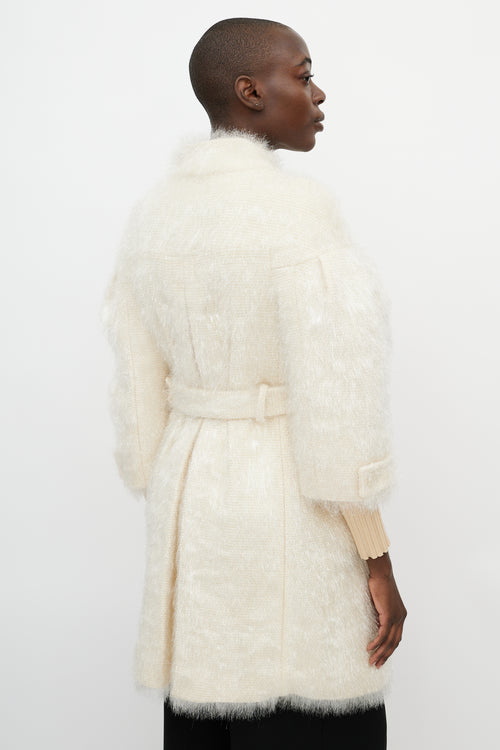 Burberry Cream Wool & Nylon Metallic Shag Coat