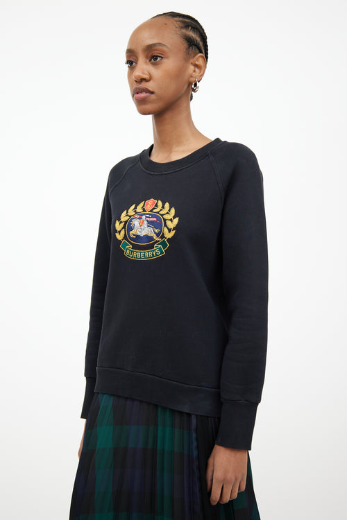 Burberry Black Embroidered Crewneck Sweatshirt