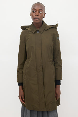 Burberry Dark Green Hooded Mid Length Anorak Coat