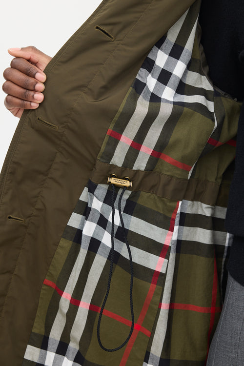 Burberry Dark Green Hooded Mid Length Anorak Coat