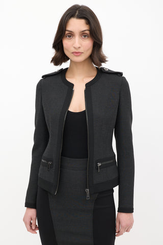 Burberry Dark Grey Collarless Zip Jacket