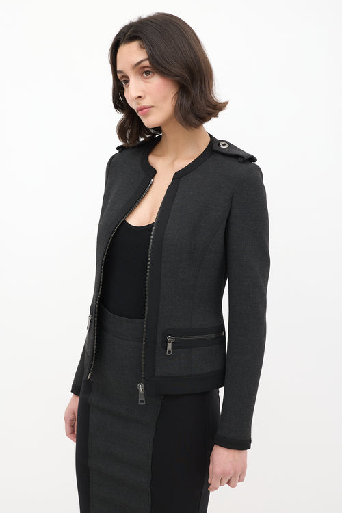 Burberry Dark Grey Collarless Zip Jacket