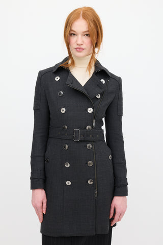 Burberry Dark Grey Wool Double Breasted Coat